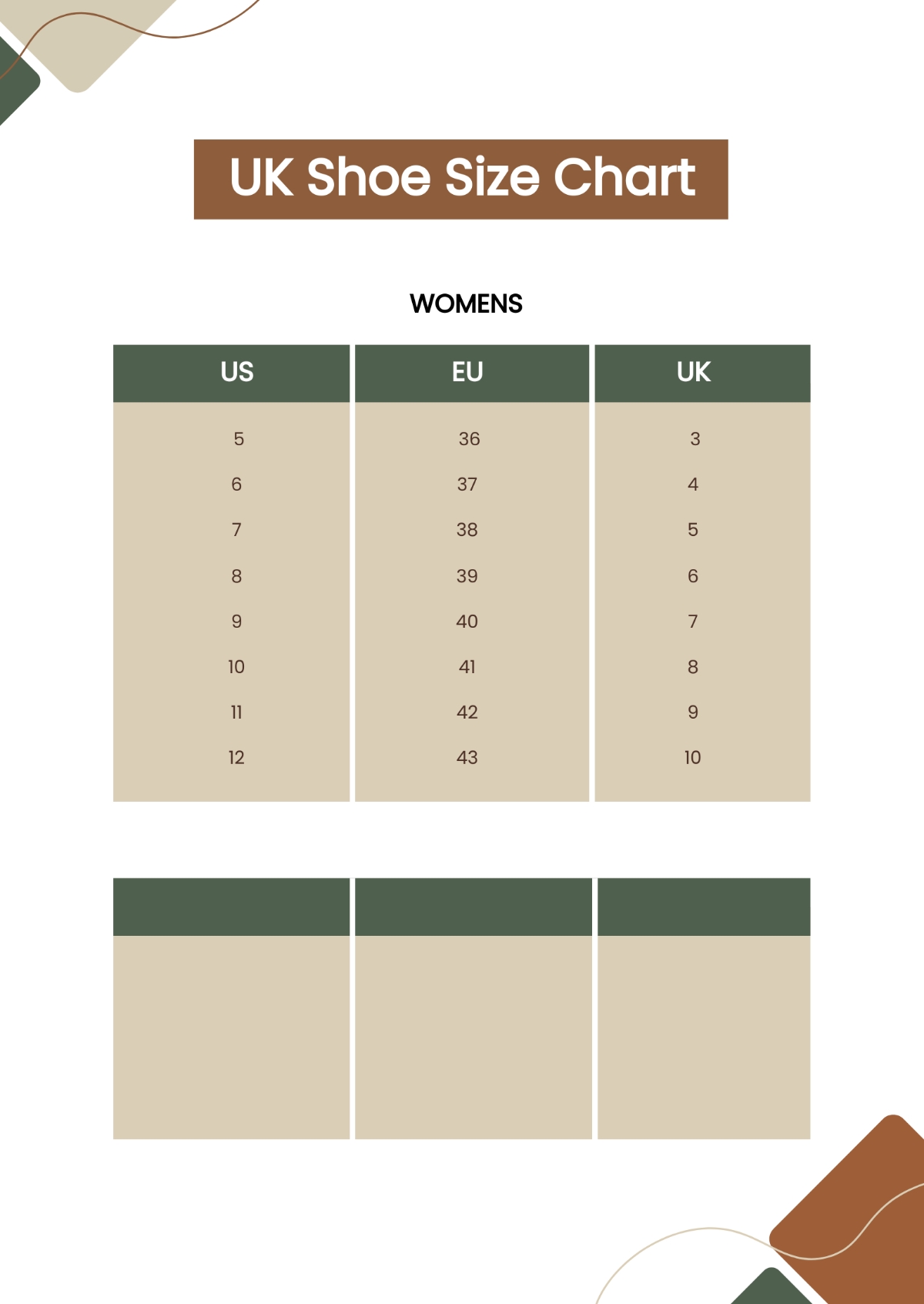 Free Shoe Size Chart Templates Editable And Printable