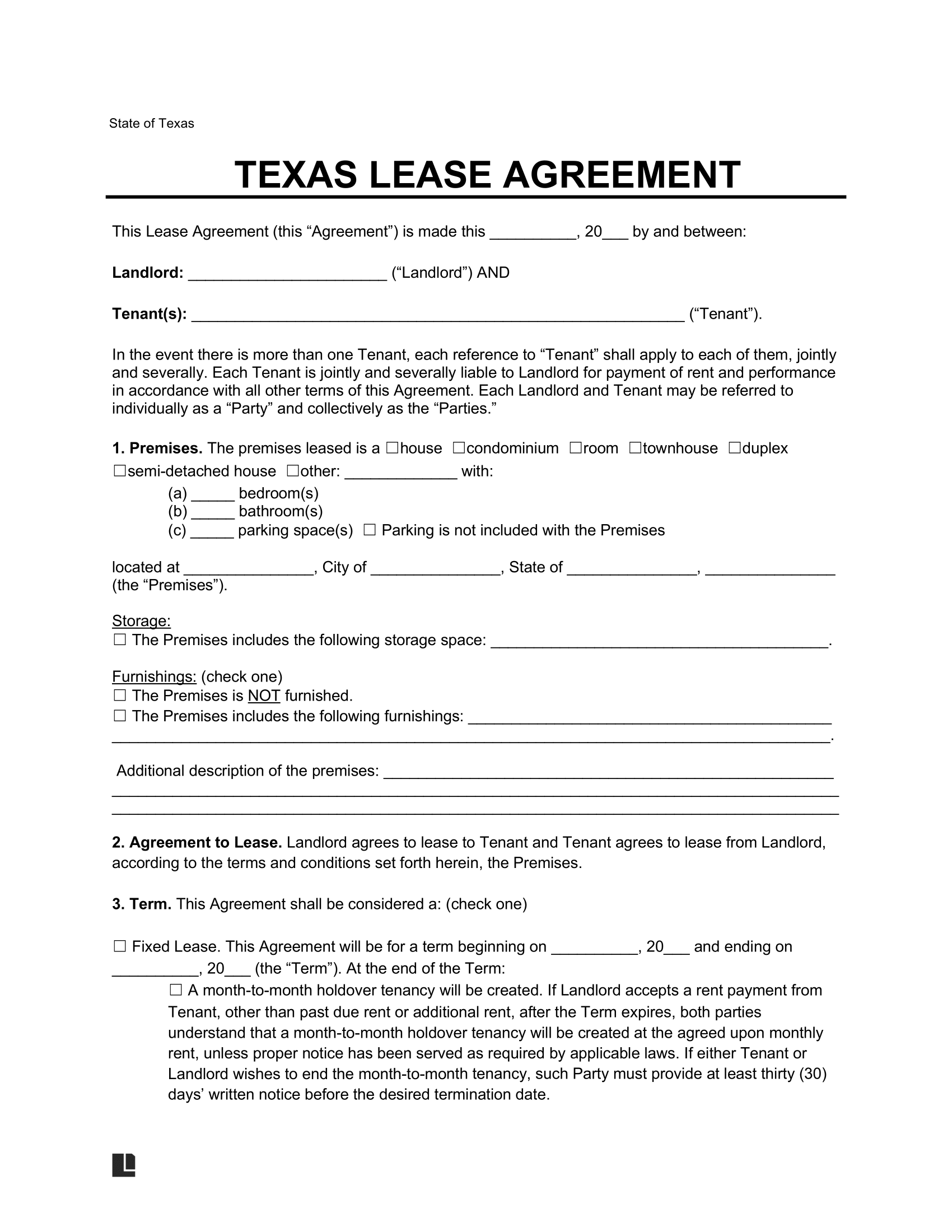 Printable Lease Agreement Template