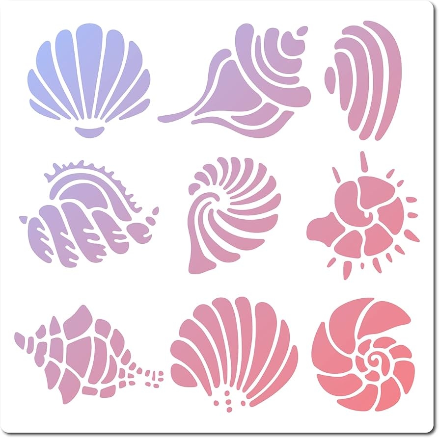GORGECRAFT Shell Stencil Shell Stencil 18 X 18 Cm Plastic Square Reusable Summer Ocean Theme Drawing Template For Painting On Wall Furniture Fabric Scrapbooking Card DIY Crafts Amazon de Home Kitchen