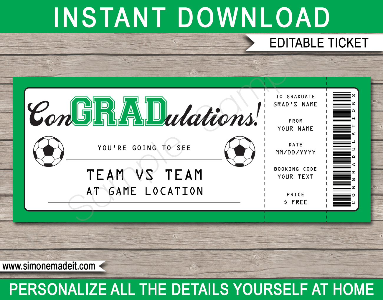 Graduation Soccer Ticket Gift Voucher Printable Football Ticket Template Graduation Soccer Ticket Gift Voucher Printable Football Ticket Template