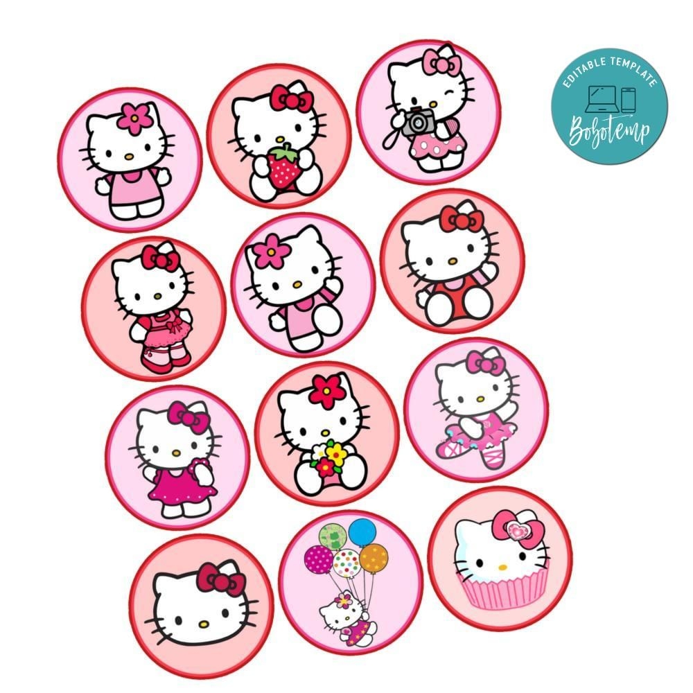 Hello Kitty Cupcake Toppers Template Printable Instant Download Bobotemp Hello Kitty Cupcake Toppers Template Printable Instant Download Bobotemp