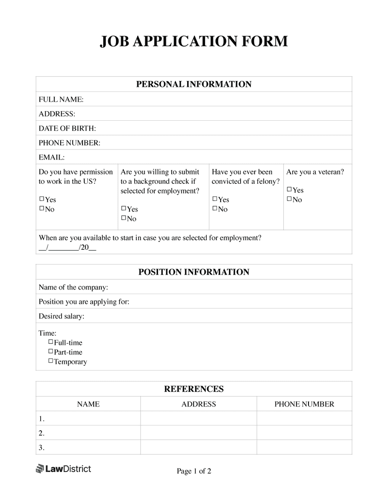 Job Application Form Free Simple PDF Template LawDistrict Worksheets Library Job Application Form Free Simple PDF Template LawDistrict Worksheets Library