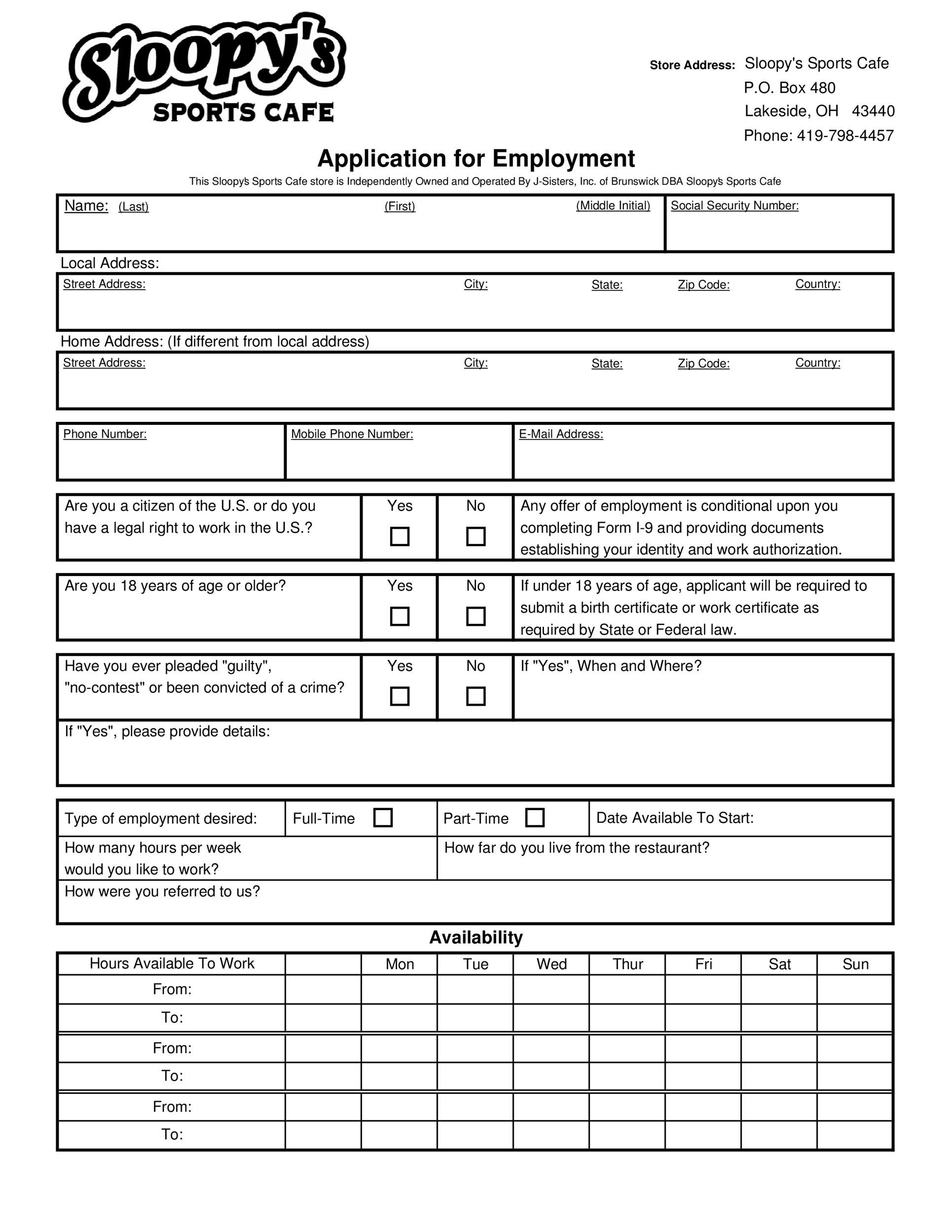 Printable Employment Application Template Printable Employment Application Template