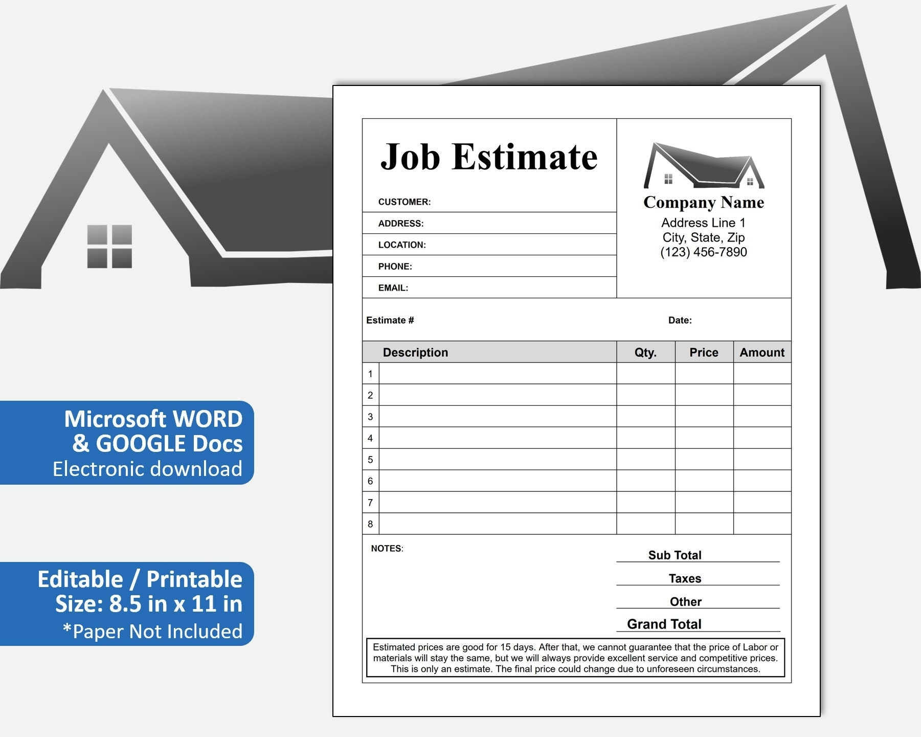 Job Estimate Template Printable Job Estimate Template PDF Editable WORD Construction Bid Painting Electrical Tile Home Remodeling Etsy Job Estimate Template Printable Job Estimate Template PDF Editable WORD Construction Bid Painting Electrical Tile Home Remodeling Etsy