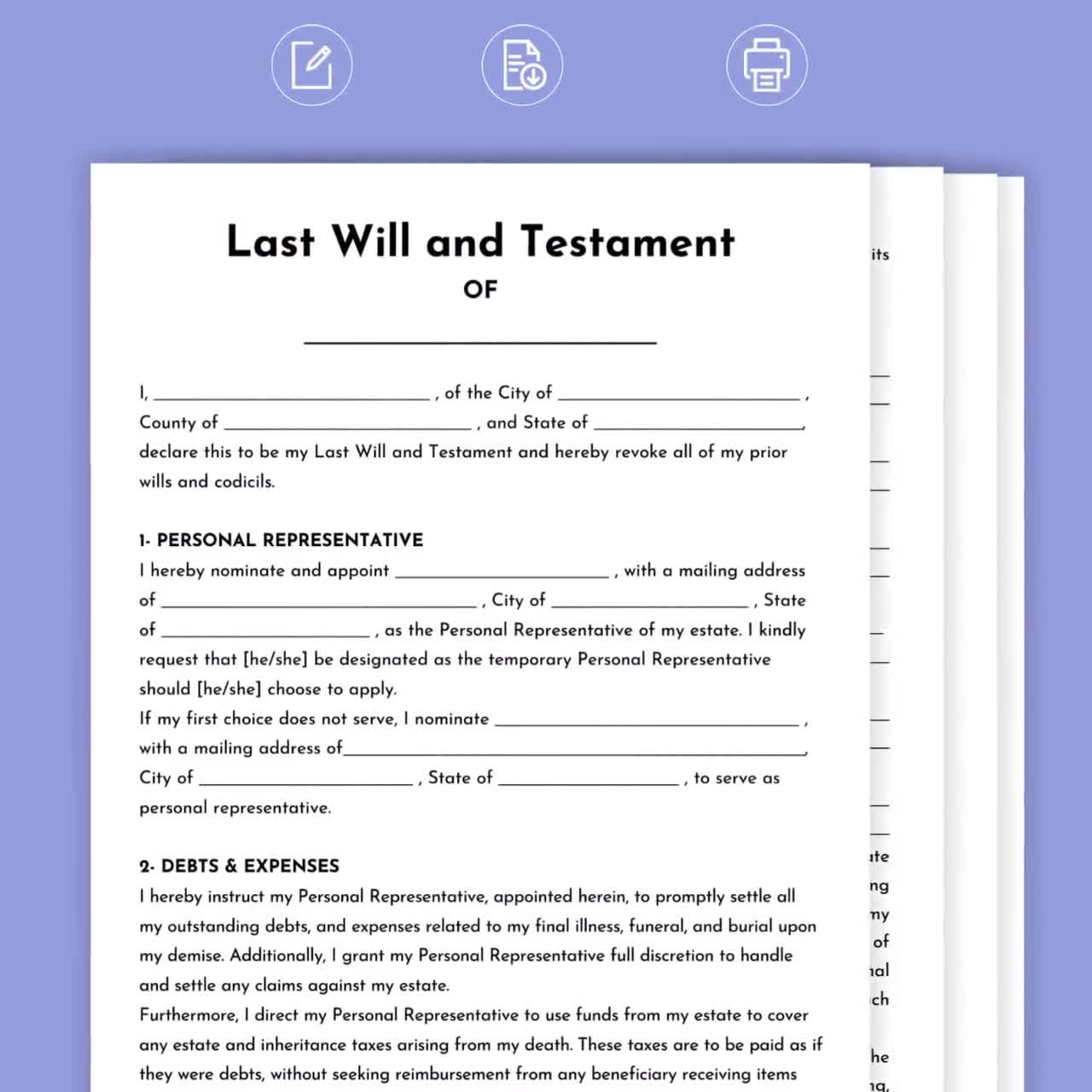 Printable Last Will And Testament Template