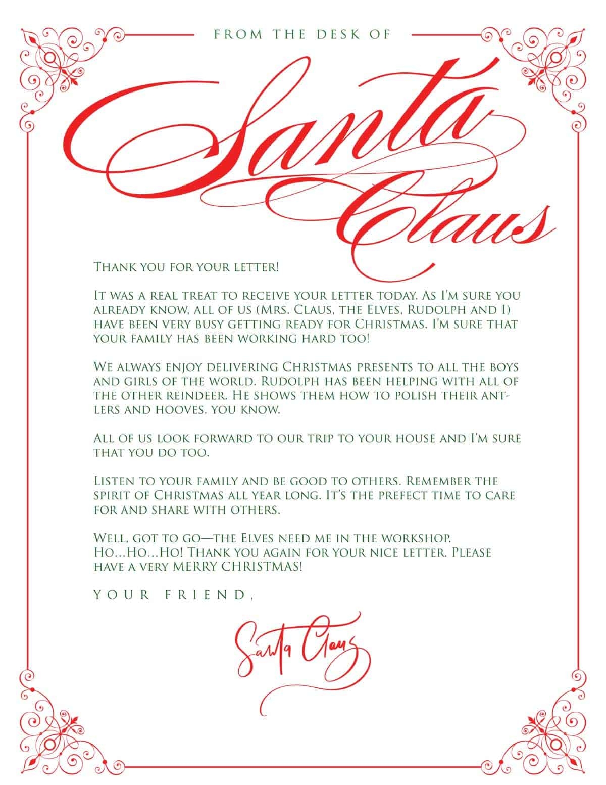 Free Printable Personalised Letter From Santa Template