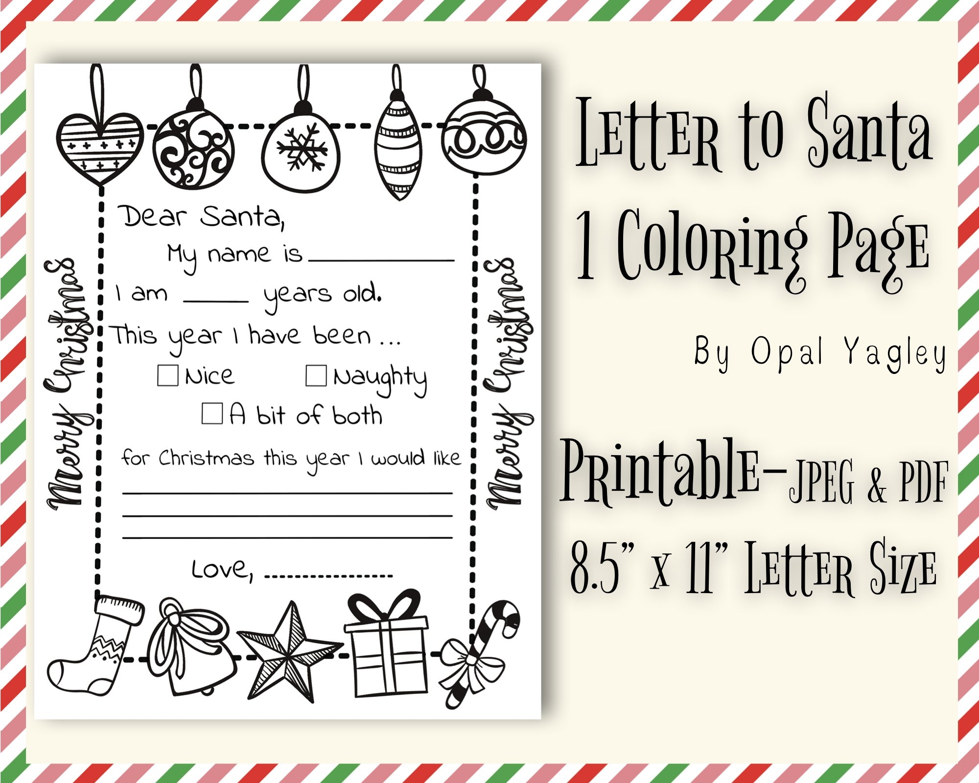 Letter To Santa Printable Coloring Page Single Page Letter To Santa Printable Coloring Page Single Page