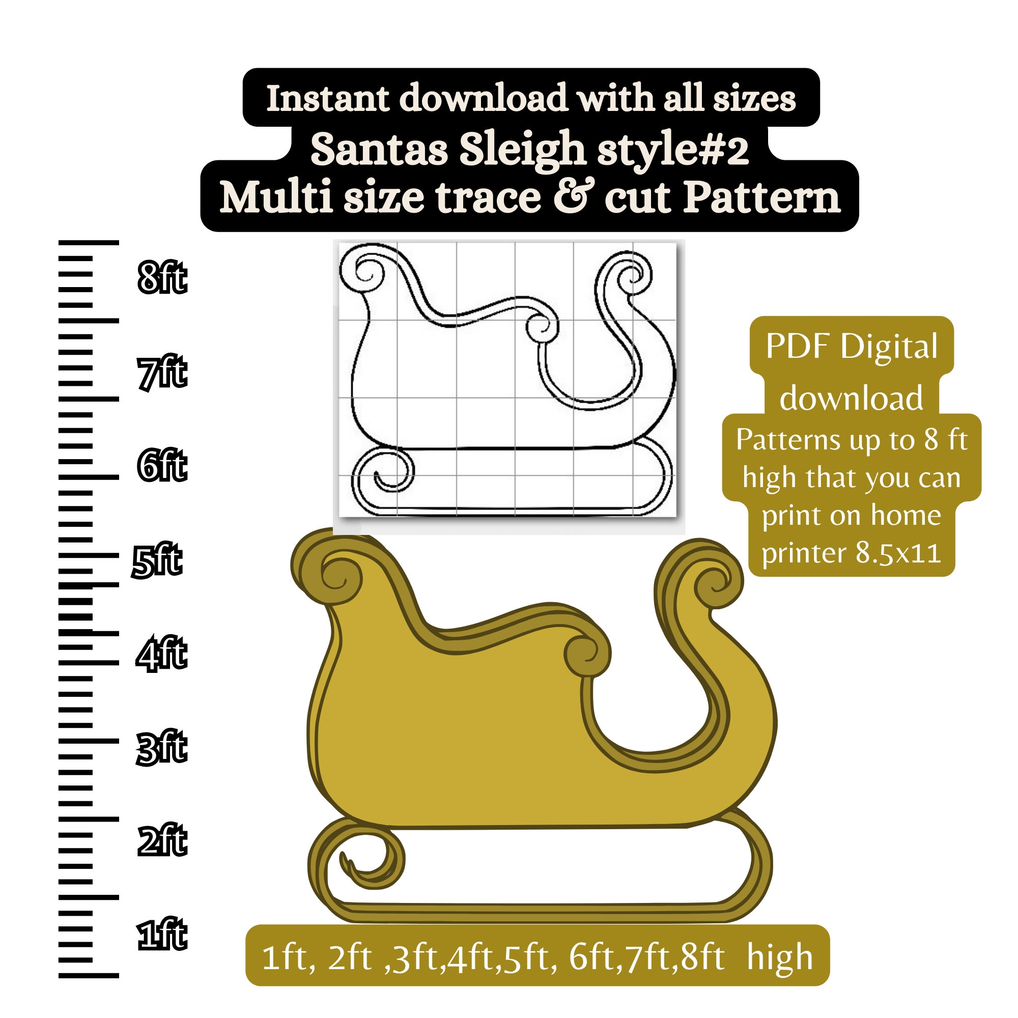 Life Size Santa Sleigh Pattern PDF Template printable Trace And 