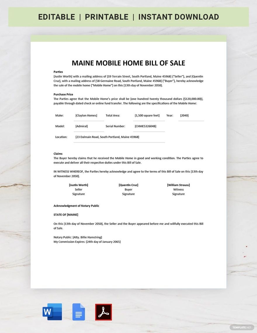 Printable Mobile Home Bill Of Sale Template Free Download Printable Mobile Home Bill Of Sale Template Free Download