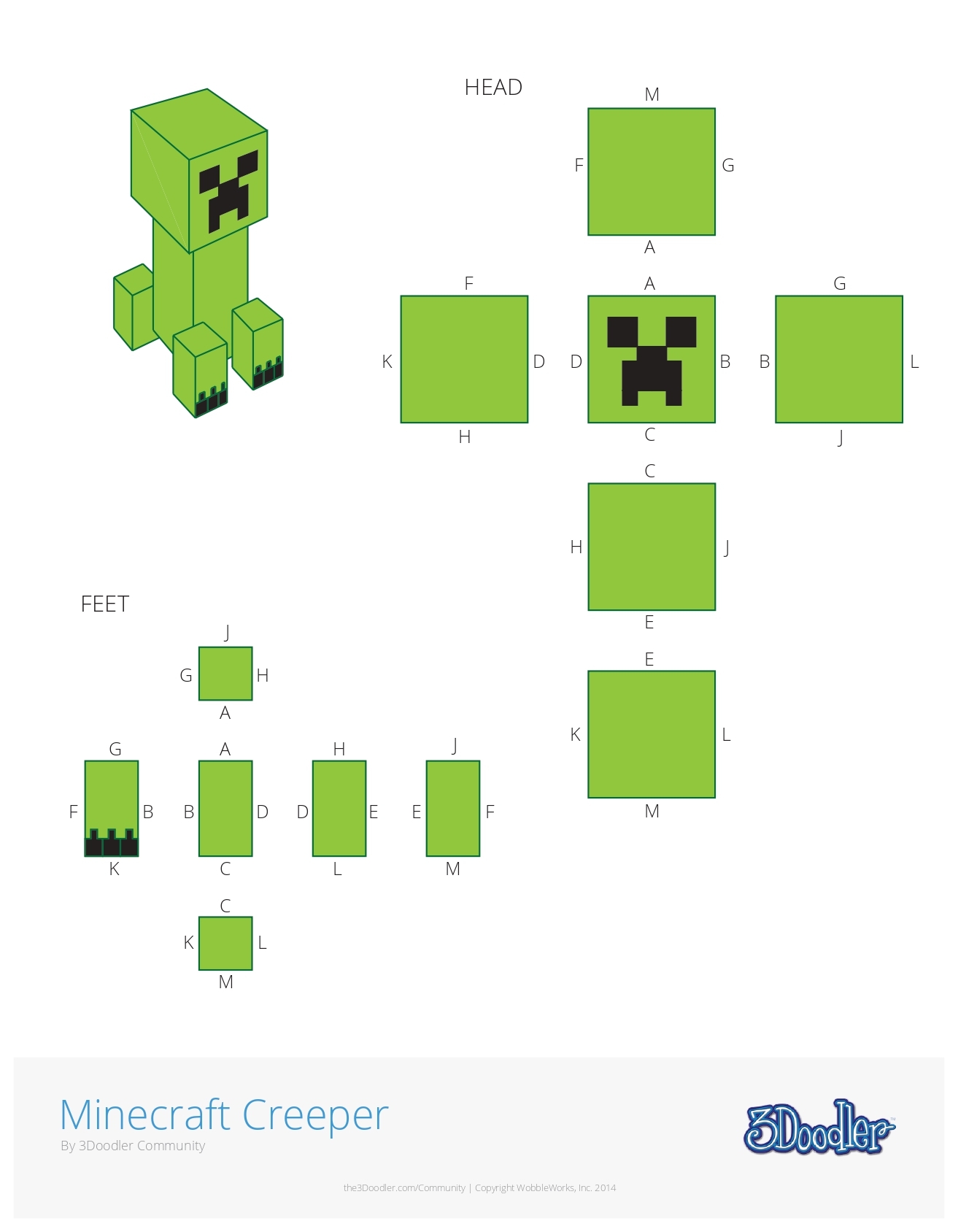 Minecraft Creeper 3D Pen Stencil 3Doodler Minecraft Creeper 3D Pen Stencil 3Doodler