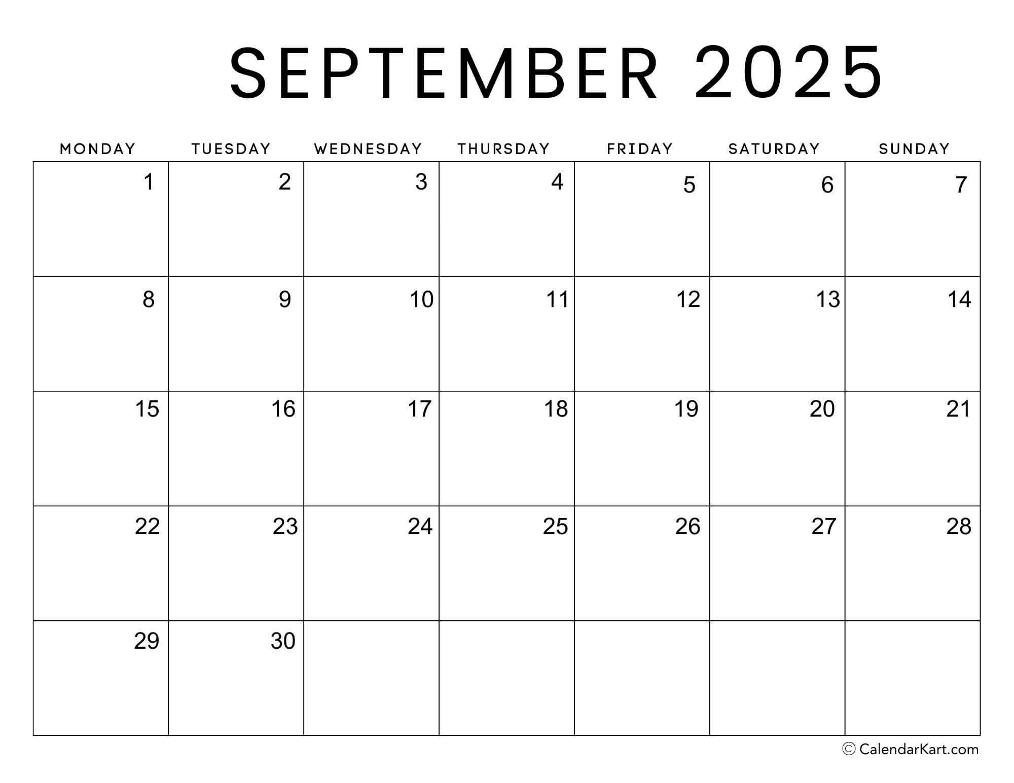 Monday Start Calendars 2025 CalendarKart Monday Start Calendars 2025 CalendarKart