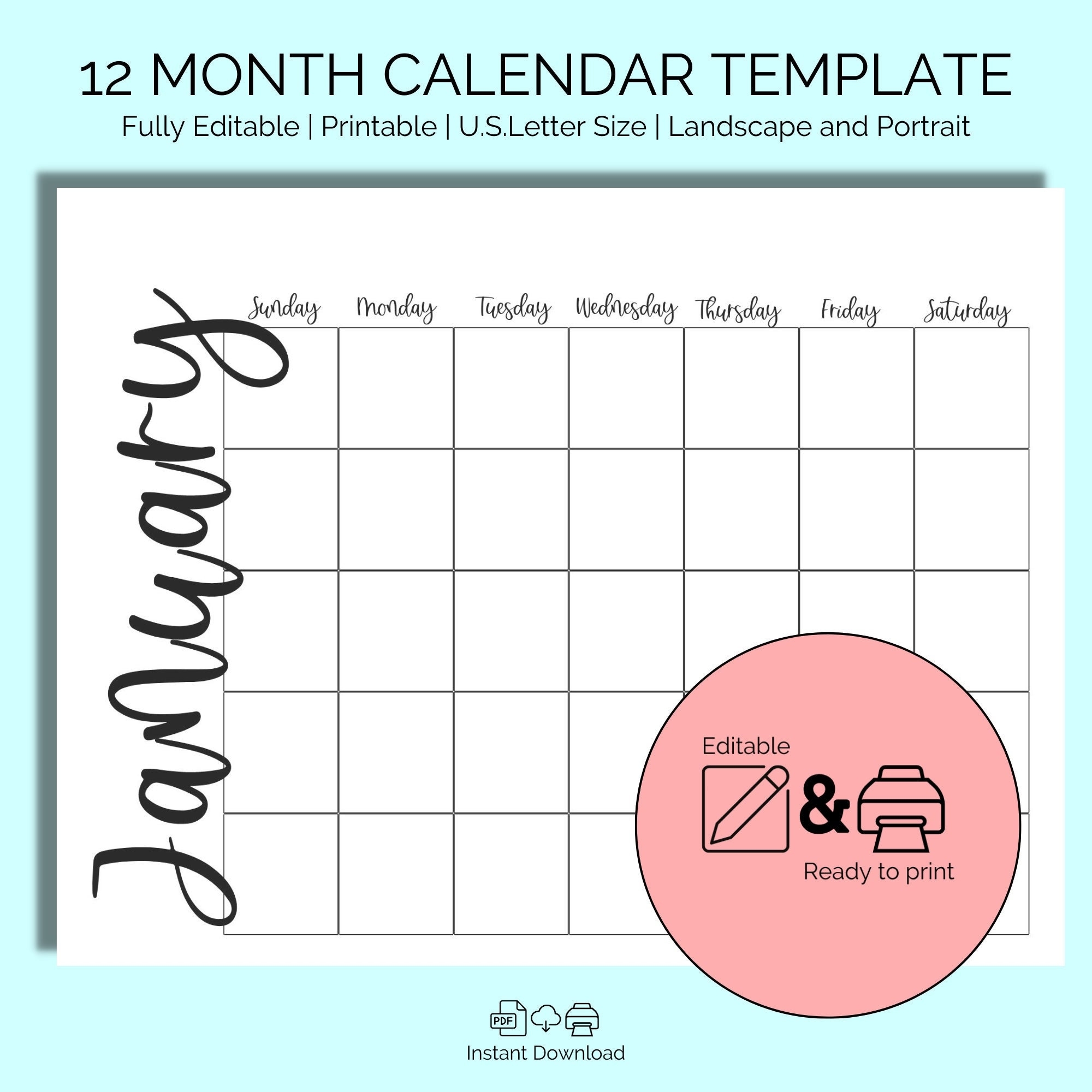 Monthly Printable Calendar Template Monthly Printable Calendar Template
