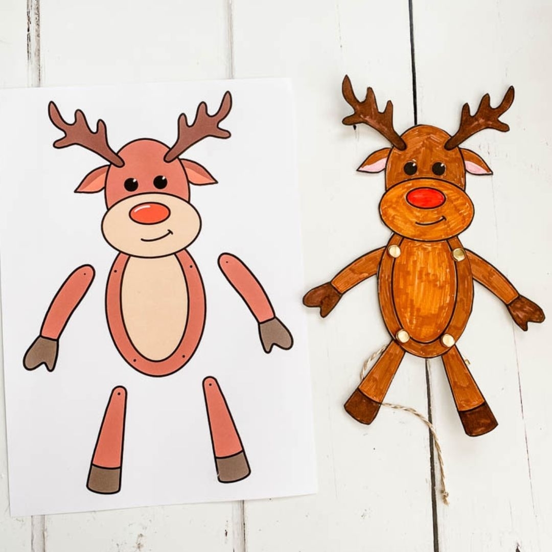 Paper Articulated Reindeer Puppet Printable Craft Your Own Festive Fun Paper Articulated Reindeer Puppet Printable Craft Your Own Festive Fun