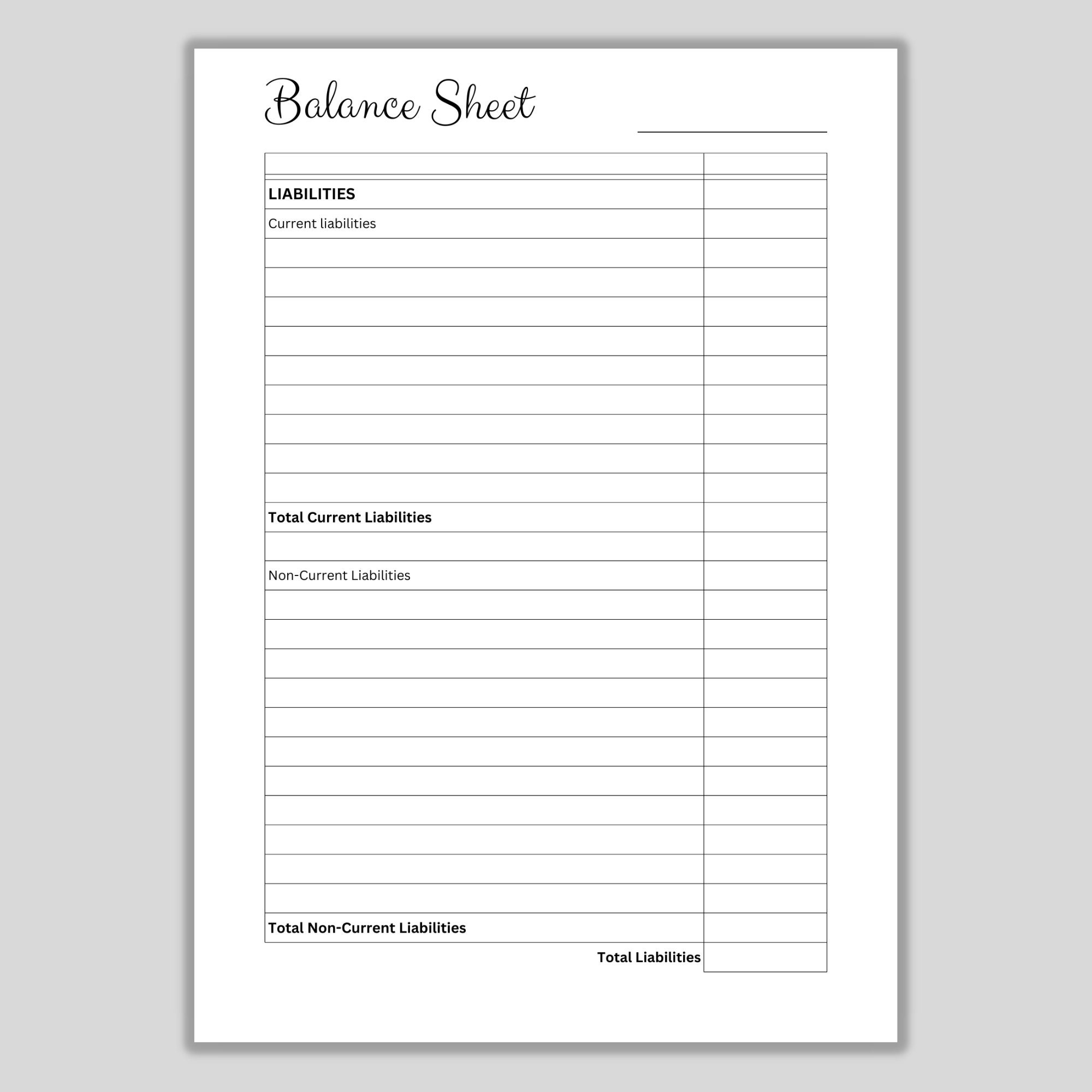 Printable Balance Sheet Template Financial Statement Assets Liabilities Equity Small Business Financial Report PDF A4 A5 US Letter Etsy