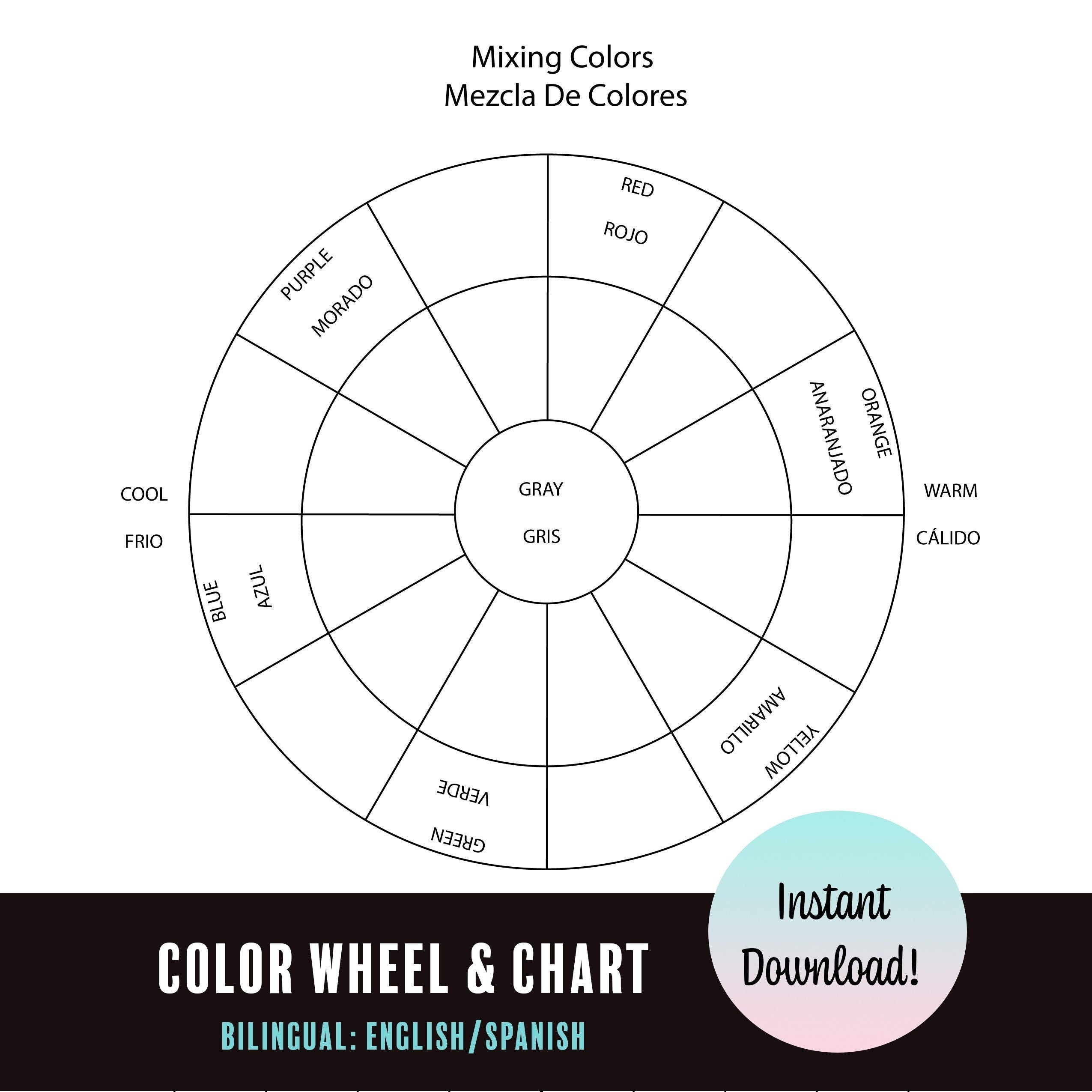 Printable Bilingual Blank Color Wheel Worksheet Instant Download Etsy Printable Bilingual Blank Color Wheel Worksheet Instant Download Etsy