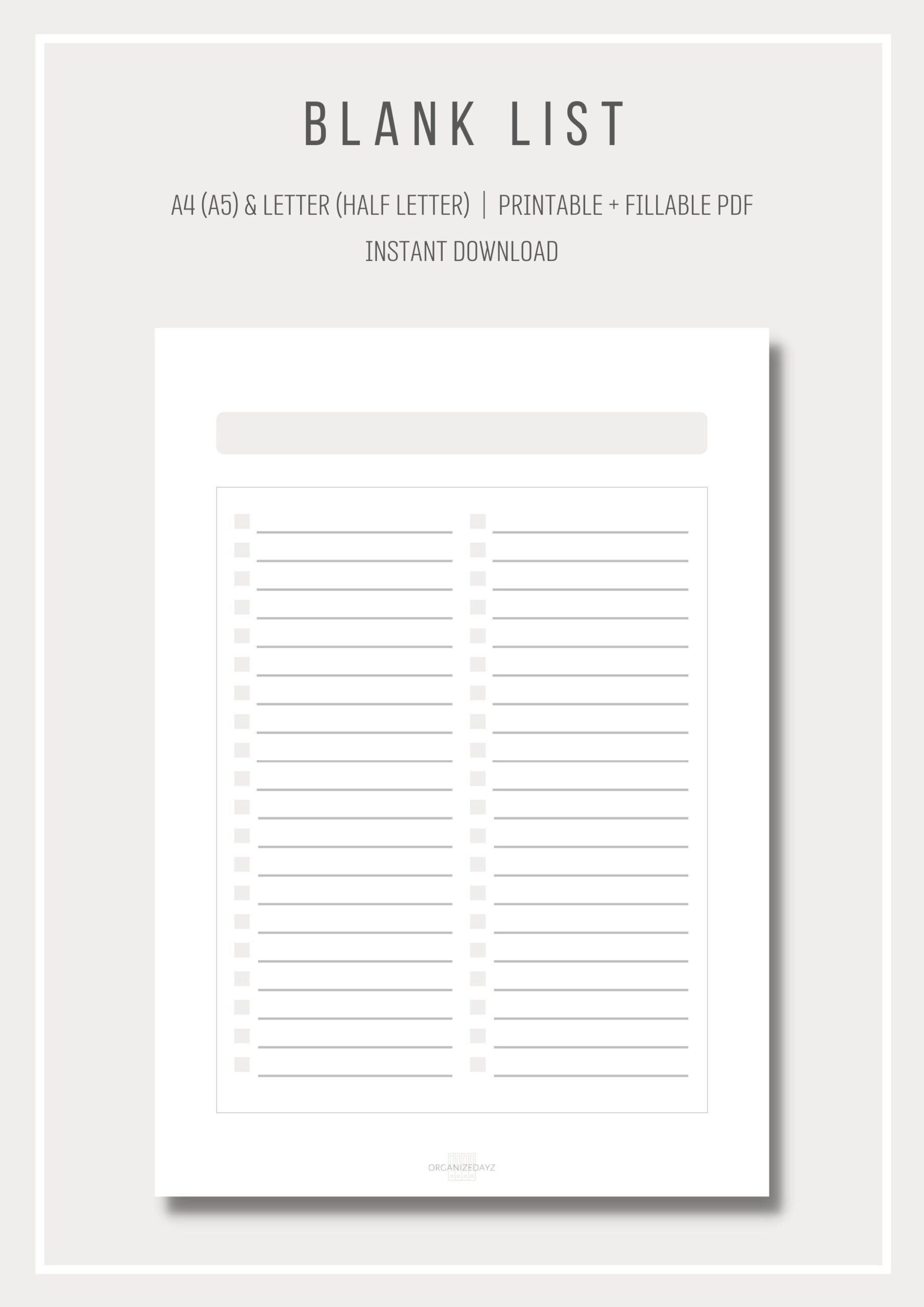 Printable Blank List Simple List Template Planner Insert Checklist Two Column List A4 And Letter Size Printable And Fillable PDF Etsy