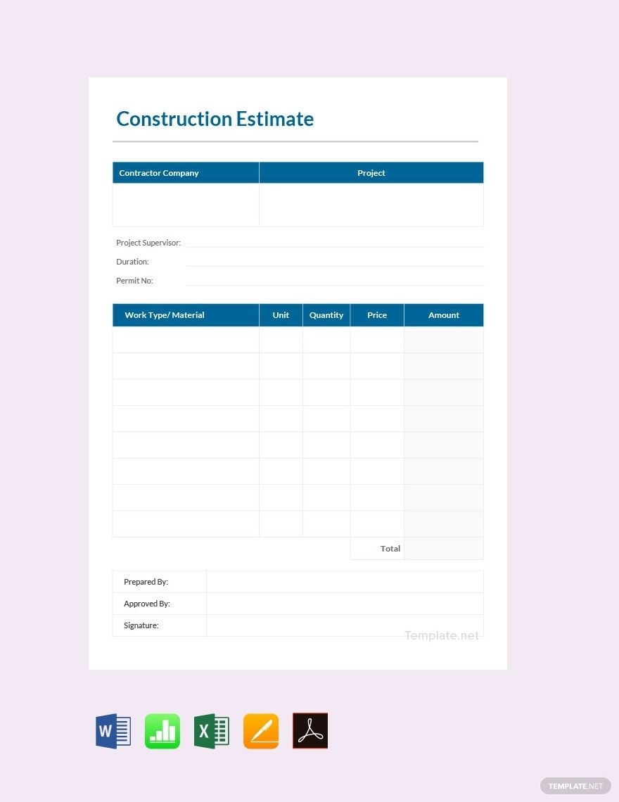 Printable Construction Estimate Template Printable Construction Estimate Template