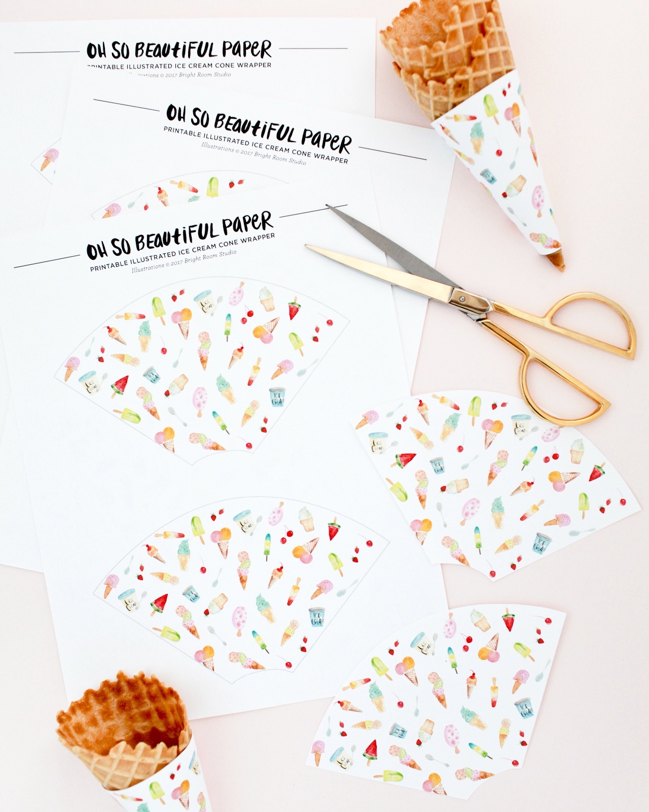Printable Illustrated Ice Cream Cone Wrappers Printable Illustrated Ice Cream Cone Wrappers