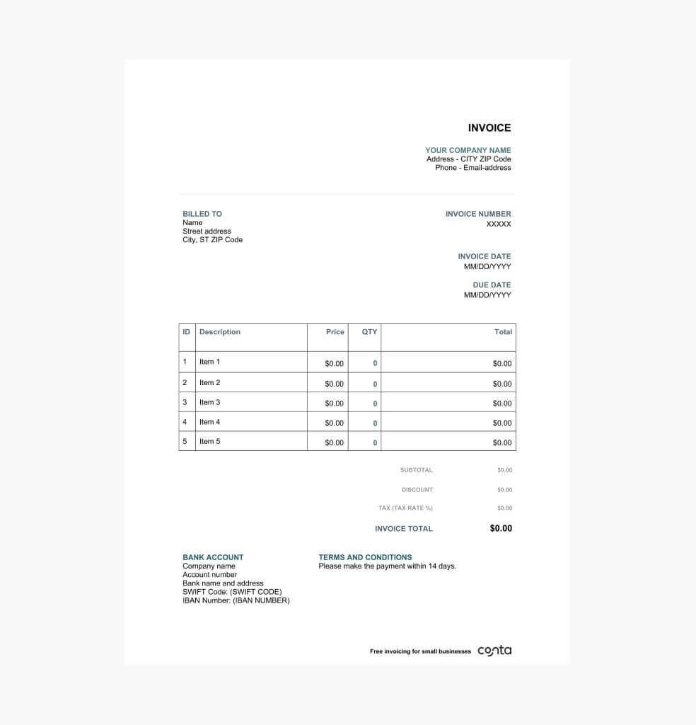Printable Invoice Template Free Invoice Format Excel Word PDF Conta Printable Invoice Template Free Invoice Format Excel Word PDF Conta