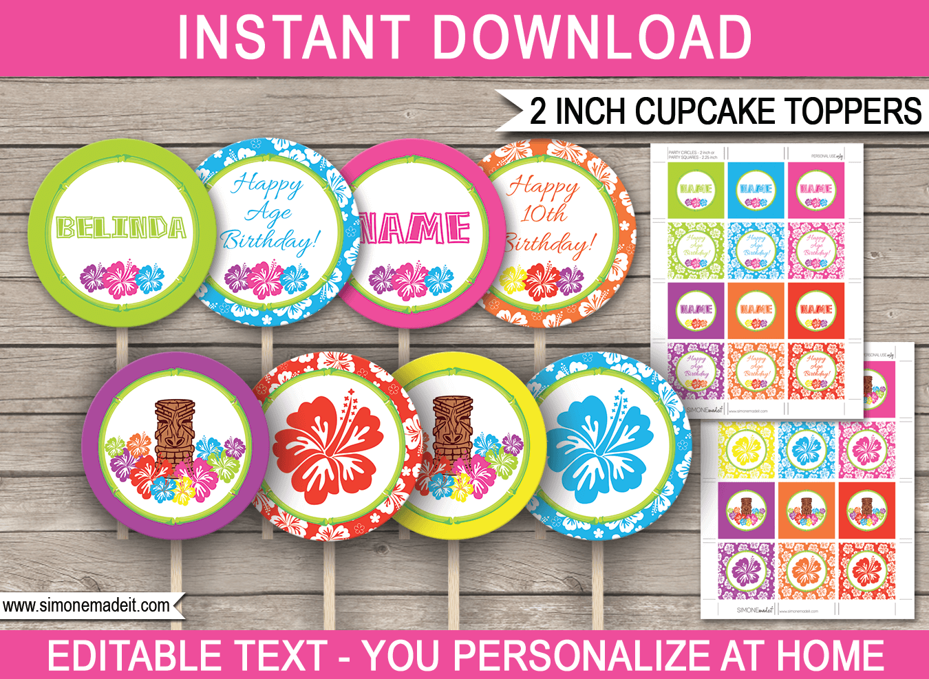 Printable Luau Cupcake Toppers Template Birthday Party Decorations Printable Luau Cupcake Toppers Template Birthday Party Decorations