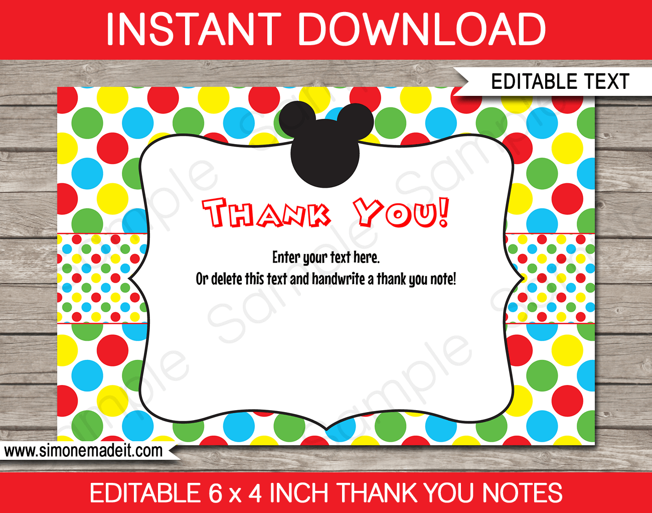 Printable Mickey Mouse Thank You Cards Template Birthday Party Tags Printable Mickey Mouse Thank You Cards Template Birthday Party Tags