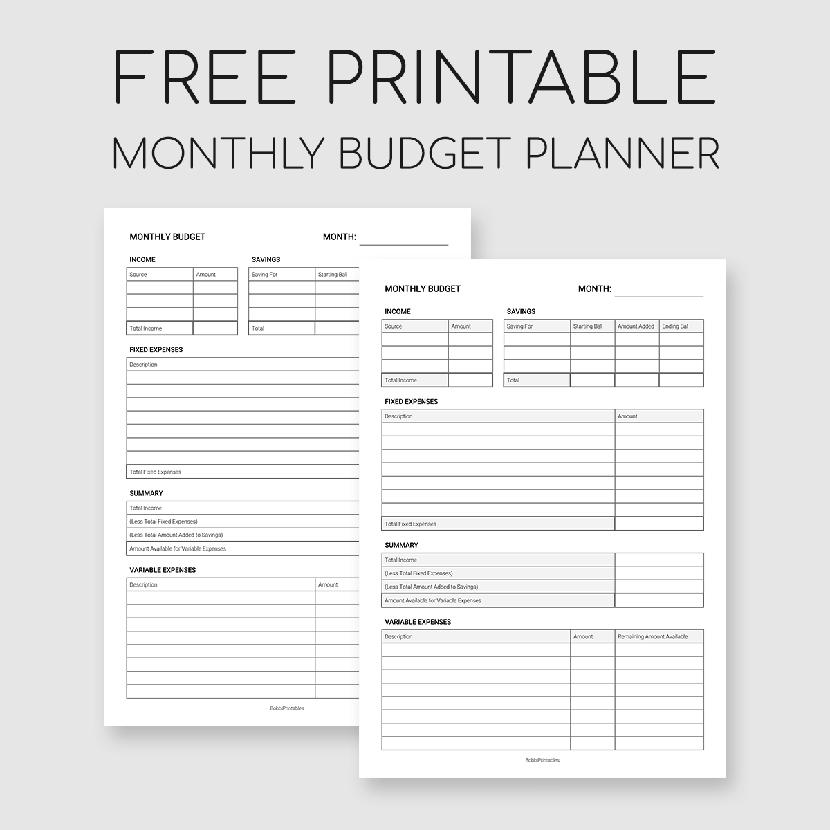 Printable Monthly Budget Planner Printable Monthly Budget Planner