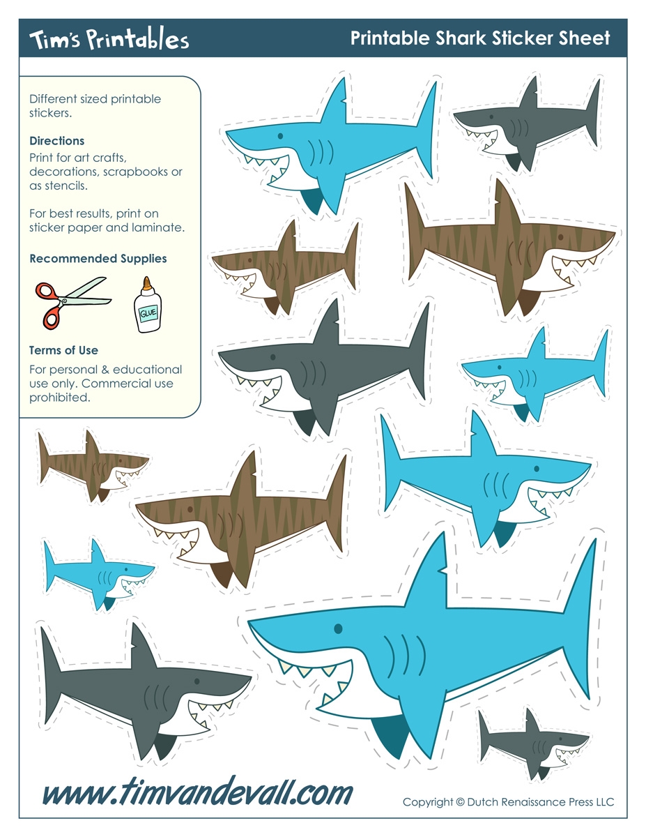 Printable Shark Stickers Tim s Printables Printable Shark Stickers Tim s Printables