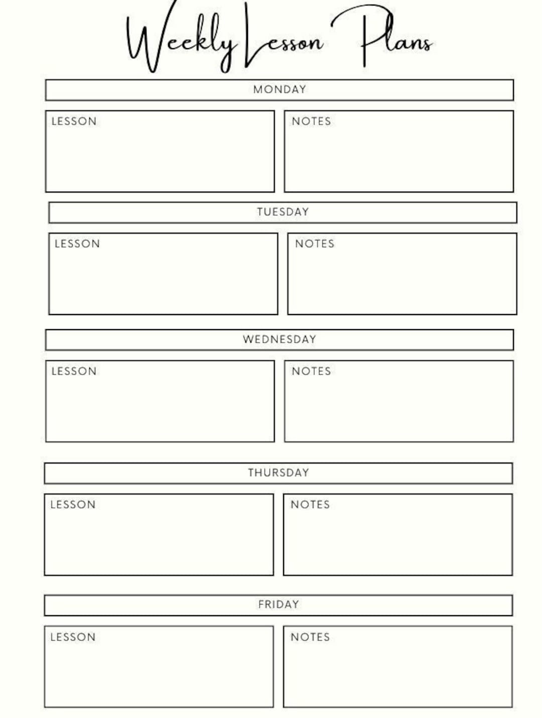 Printable Free Weekly Lesson Plan Template Pdf