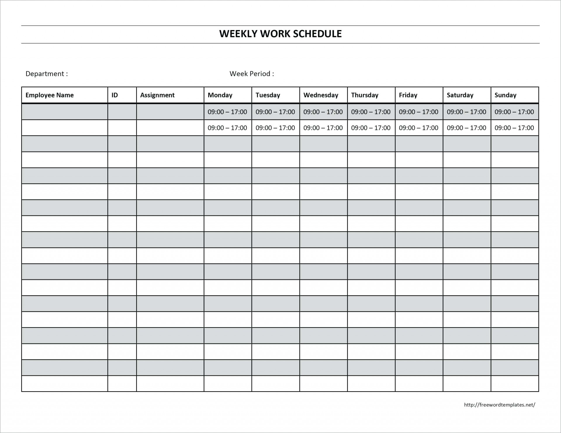 Printable Monthly Work Schedule Template