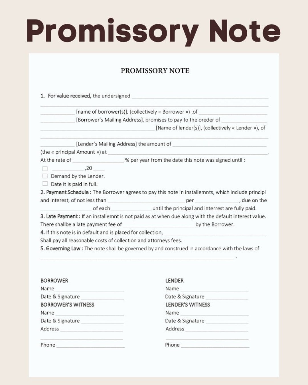 Printable Promissory Note Template