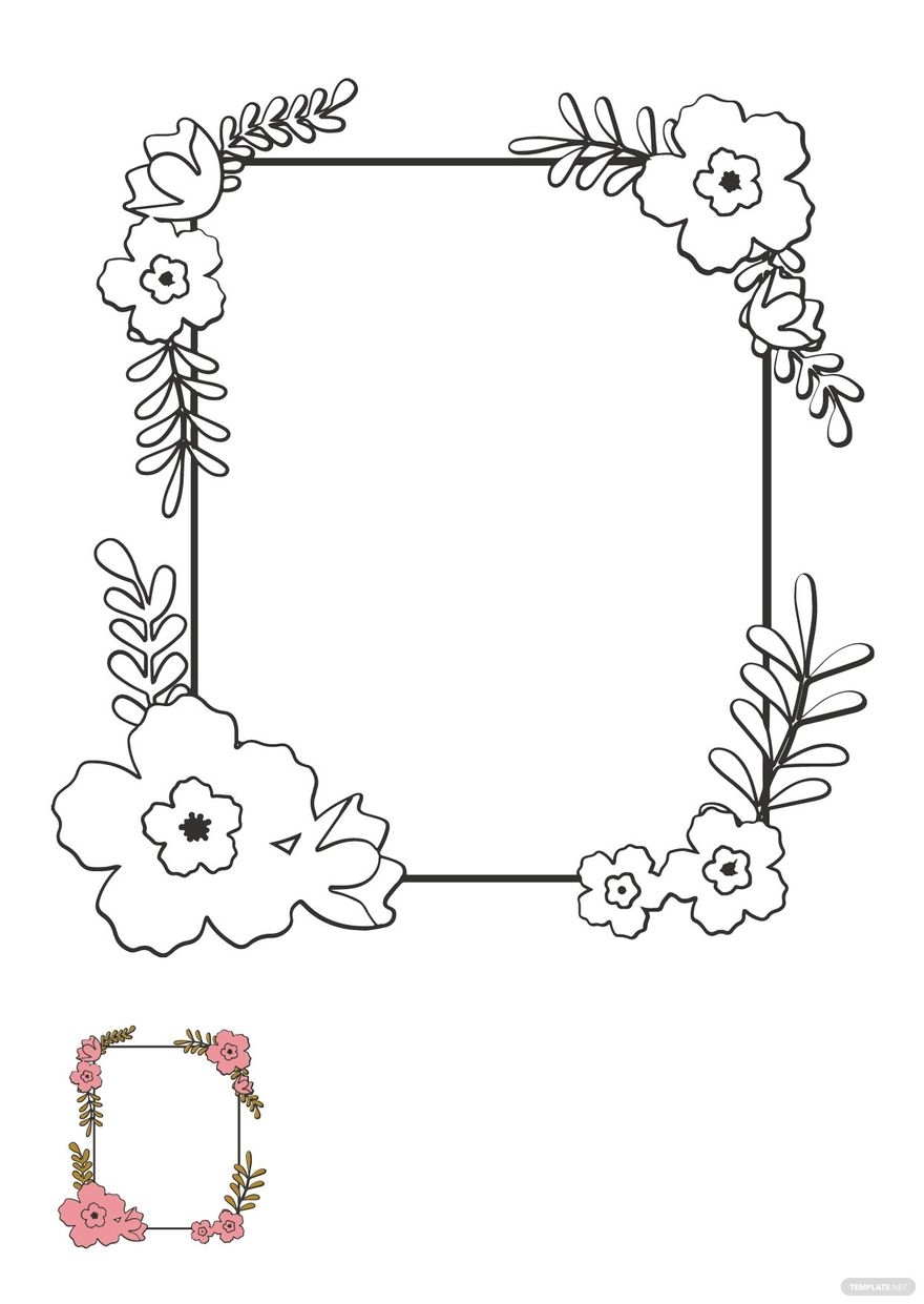 Rectangle Floral Frame Coloring Page In PDF Download Template Rectangle Floral Frame Coloring Page In PDF Download Template