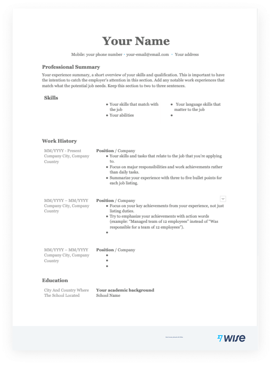 Printable Resume Template