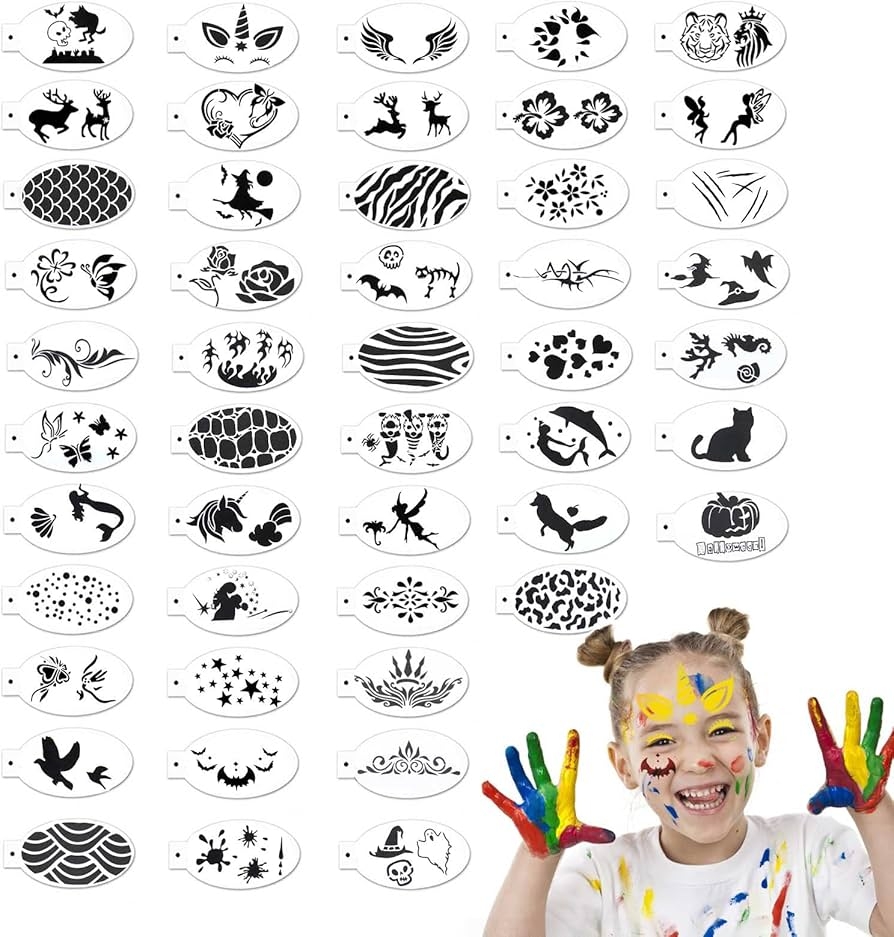 RYKOMO Pack Of 48 Face Stencils Face Painting Stencils Tattoo Painting Templates Reusable Face Painting Stencils Tattoo Painting Templates For Parties School And Halloween Amazon de Beauty RYKOMO Pack Of 48 Face Stencils Face Painting Stencils Tattoo Painting Templates Reusable Face Painting Stencils Tattoo Painting Templates For Parties School And Halloween Amazon de Beauty