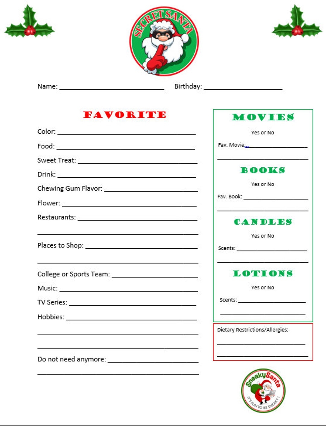 Secret Santa Template Printable Secret Santa Template Printable
