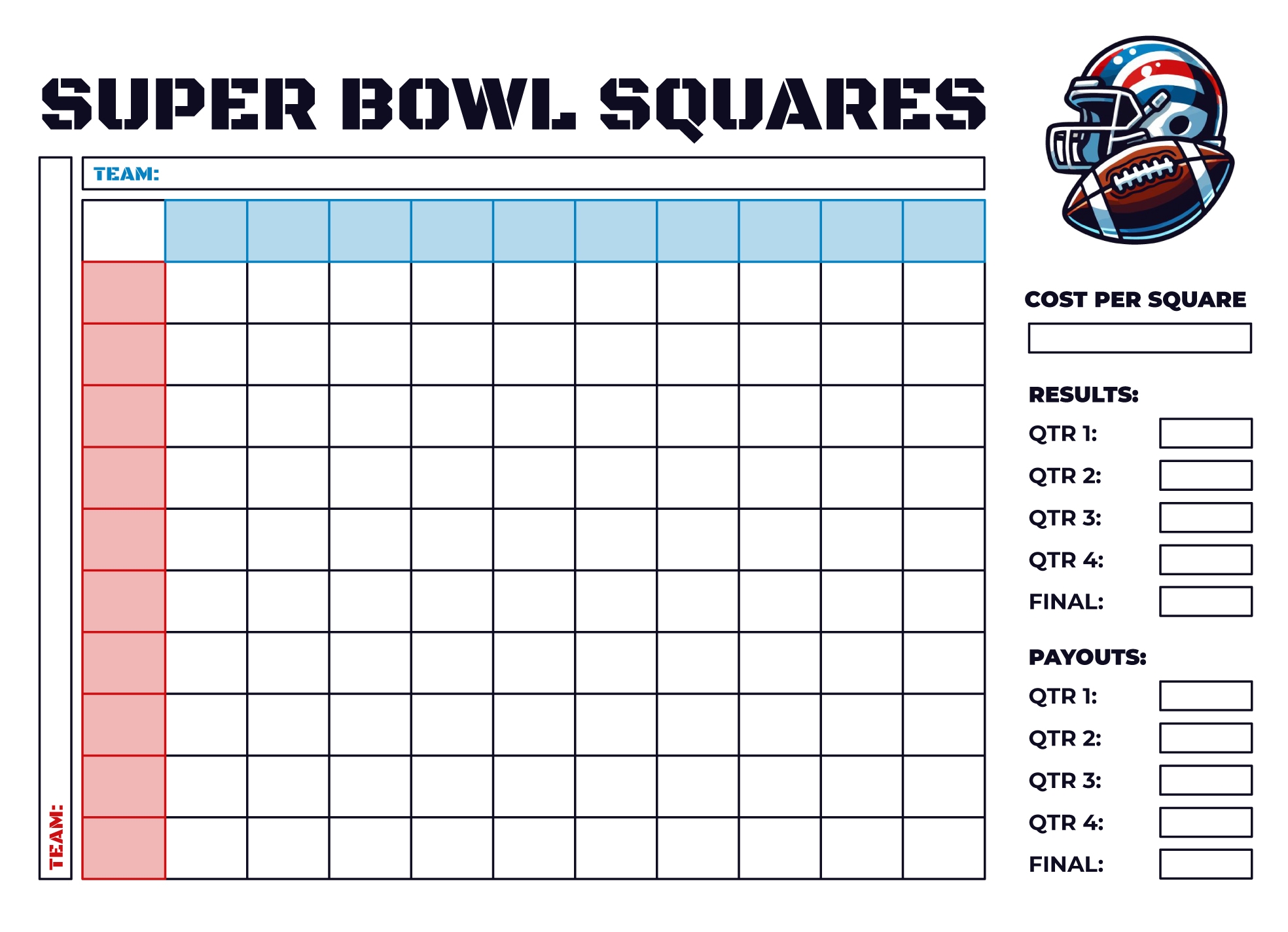 Free Printable Super Bowl Squares Template Free Printable Super Bowl Squares Template