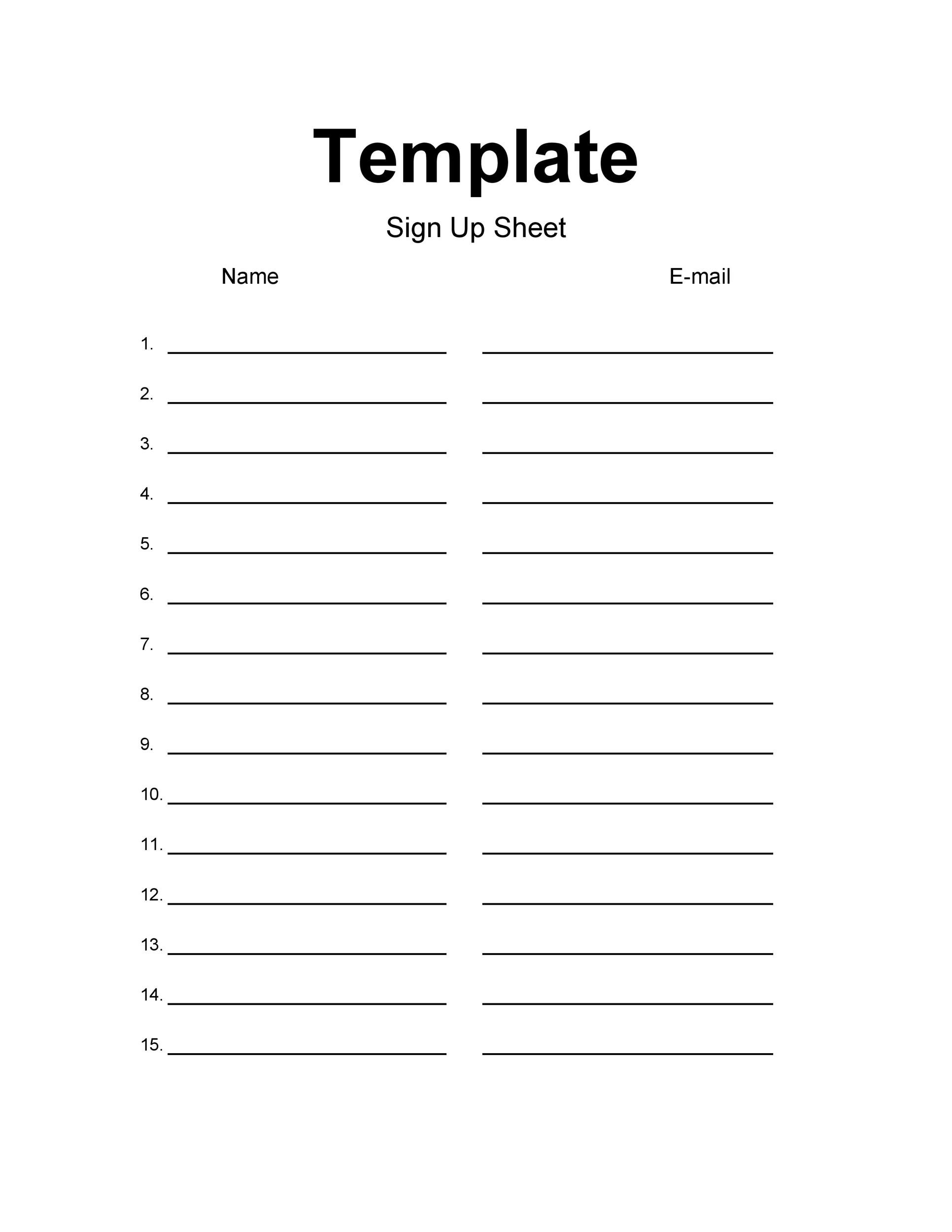 Sign Up Sheet Printable Template Sign Up Sheet Printable Template