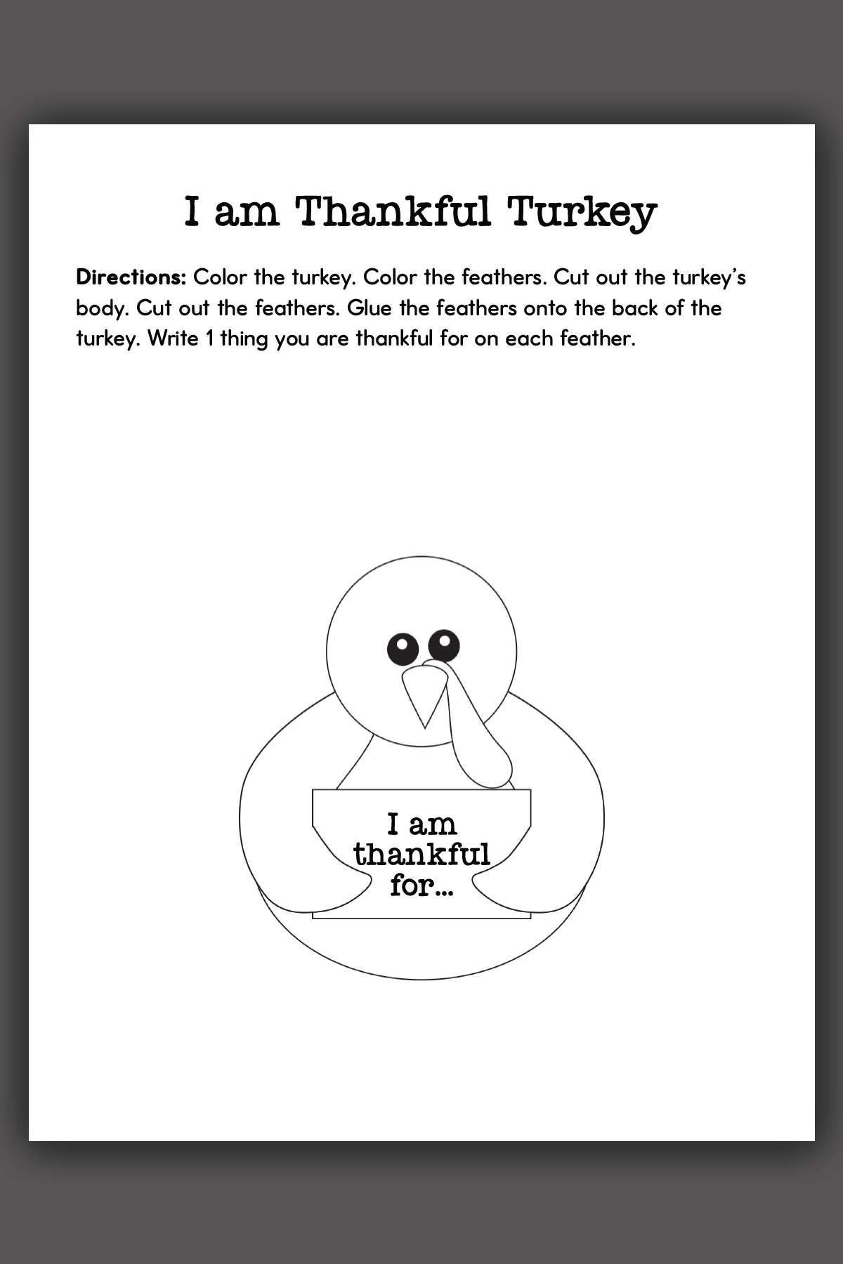 Thanksgiving Thankful Turkey Printable Thanksgiving Thankful Turkey Printable