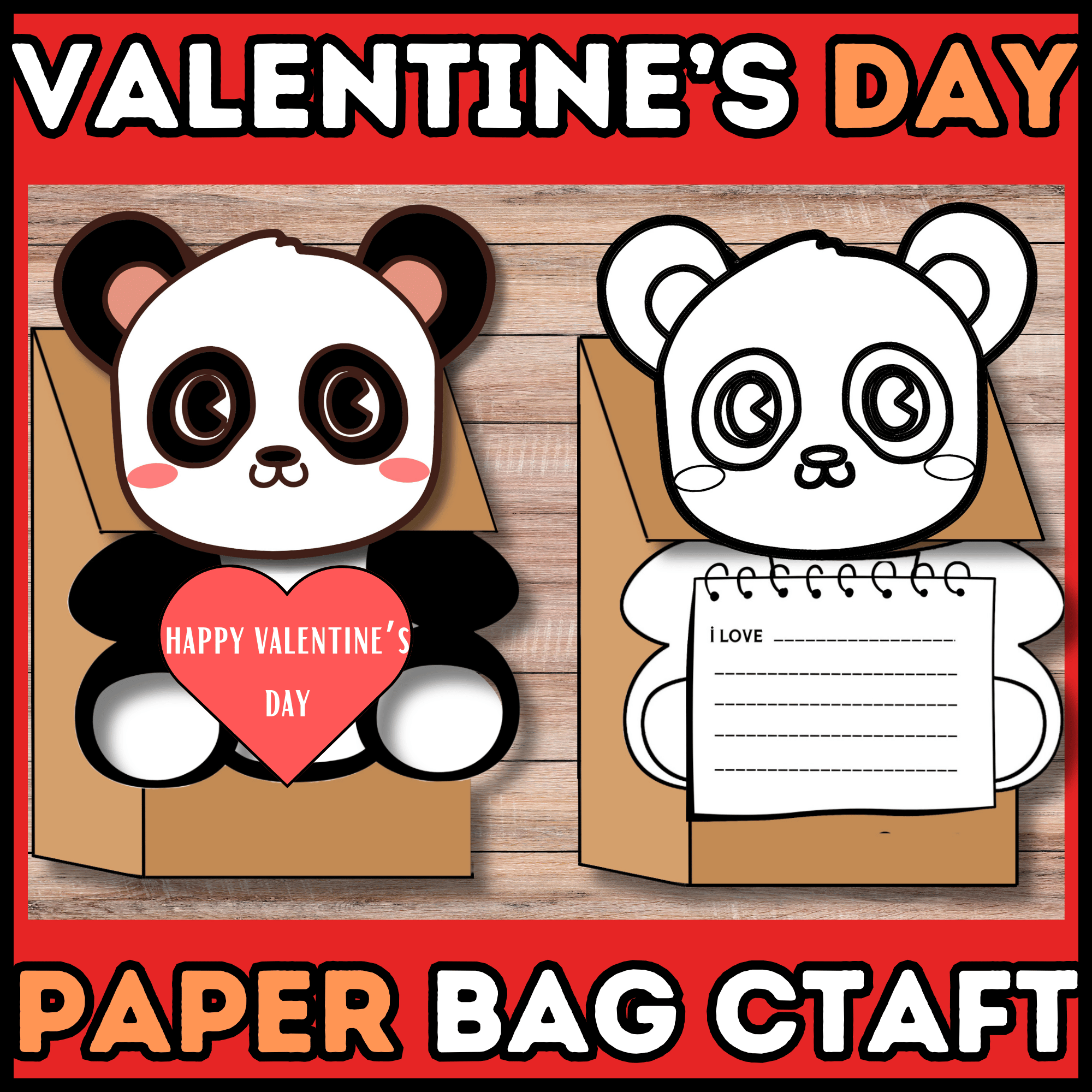 Valentine s Day Craft writing Activity Printable Panda Paper Bag Puppet Template Made By Teachers