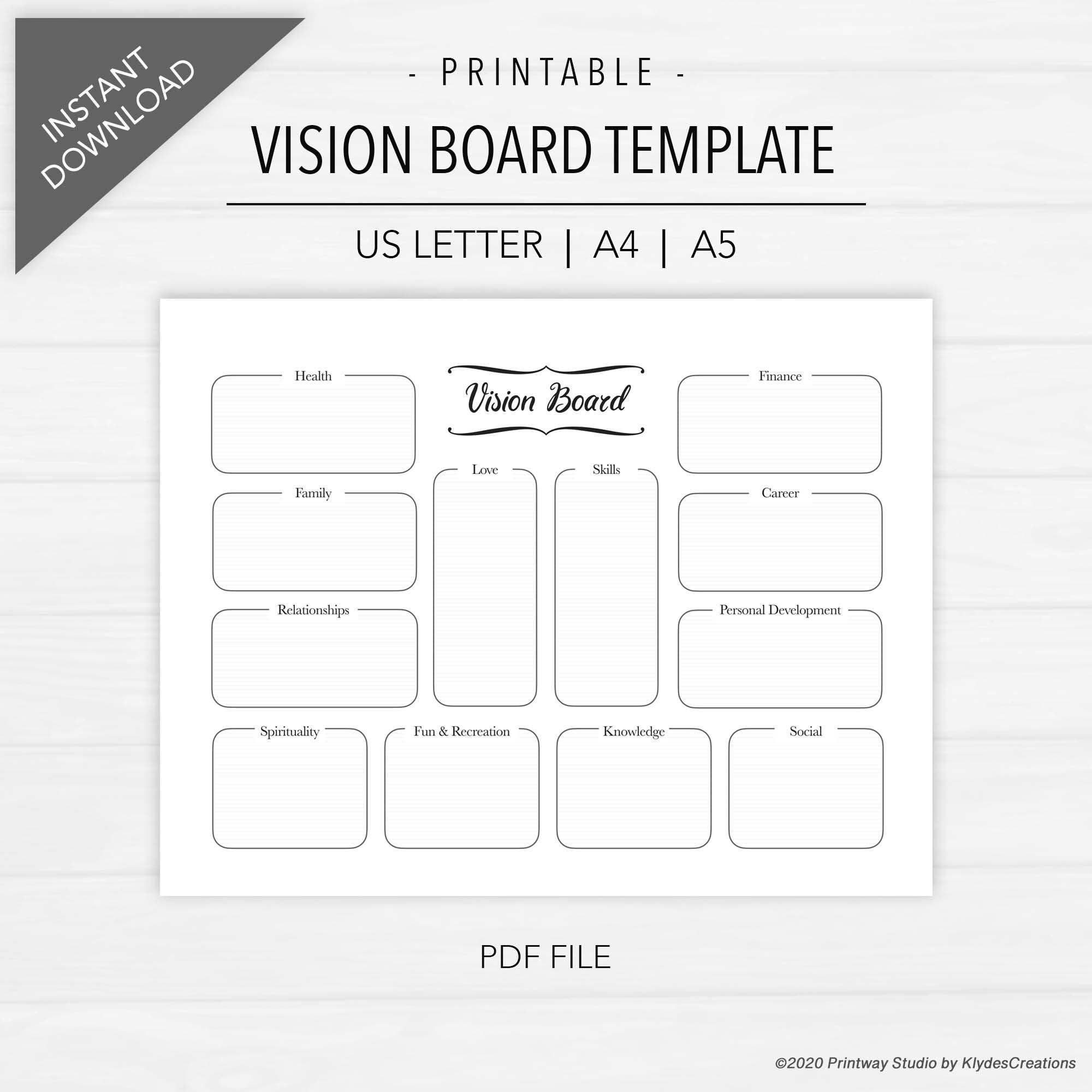 Vision Board Template printable For Bullet Journal Or Planner Print On US Letter A4 Or A5 Size Papers Etsy Vision Board Template printable For Bullet Journal Or Planner Print On US Letter A4 Or A5 Size Papers Etsy