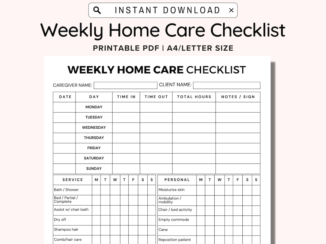 Weekly Home Care Checklist Printable Monday Start Caregiving Elderly Care Checklist Printable Template For Caregivers Care Log Template Etsy Weekly Home Care Checklist Printable Monday Start Caregiving Elderly Care Checklist Printable Template For Caregivers Care Log Template Etsy