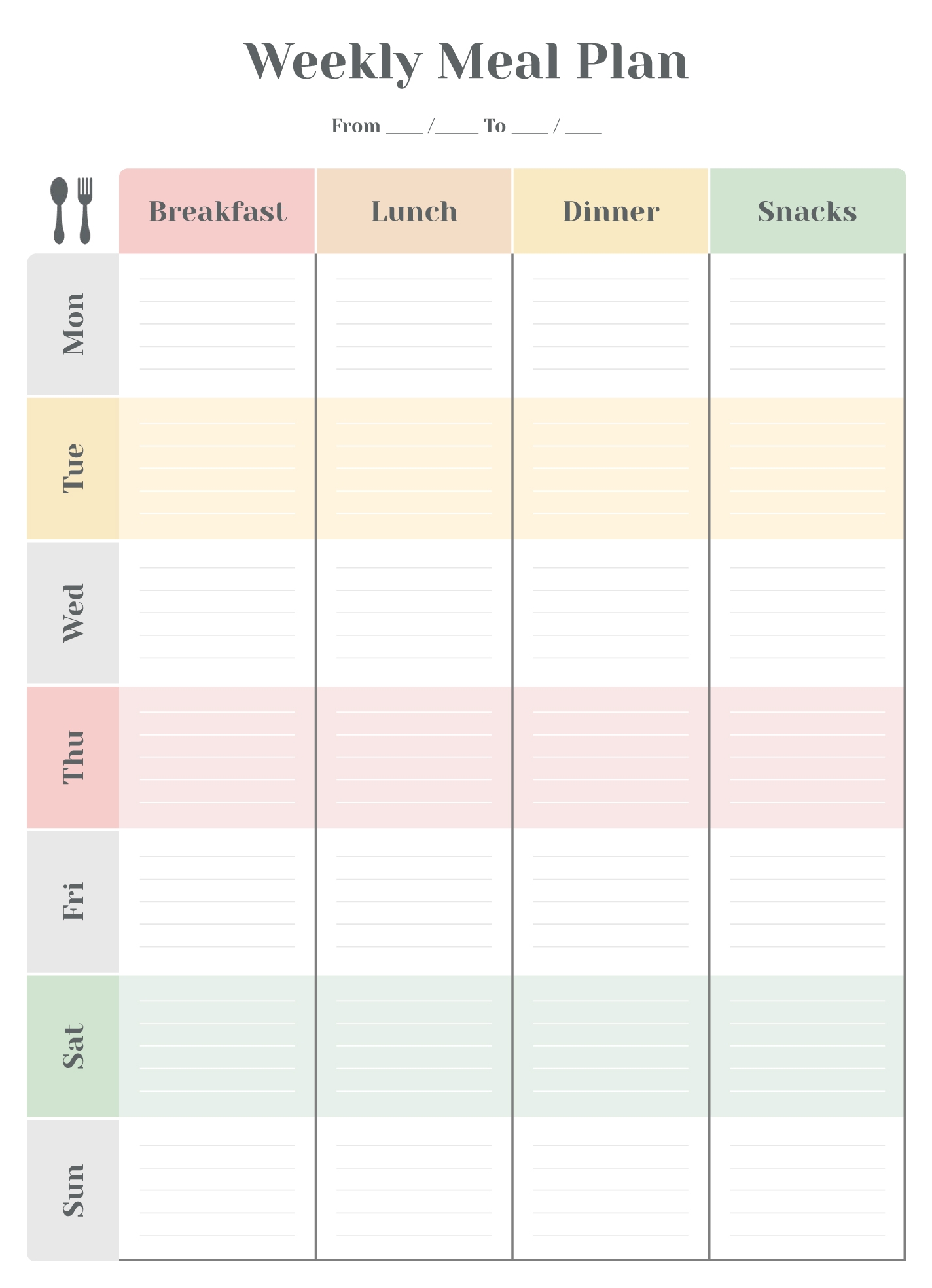Printable Weekly Menu Template